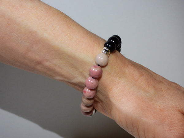 Rhodonite, Map Jasper, Onyx elastic bracelet