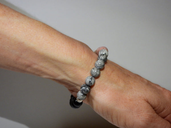 Rhodonite, Map Jasper, Onyx elastic bracelet