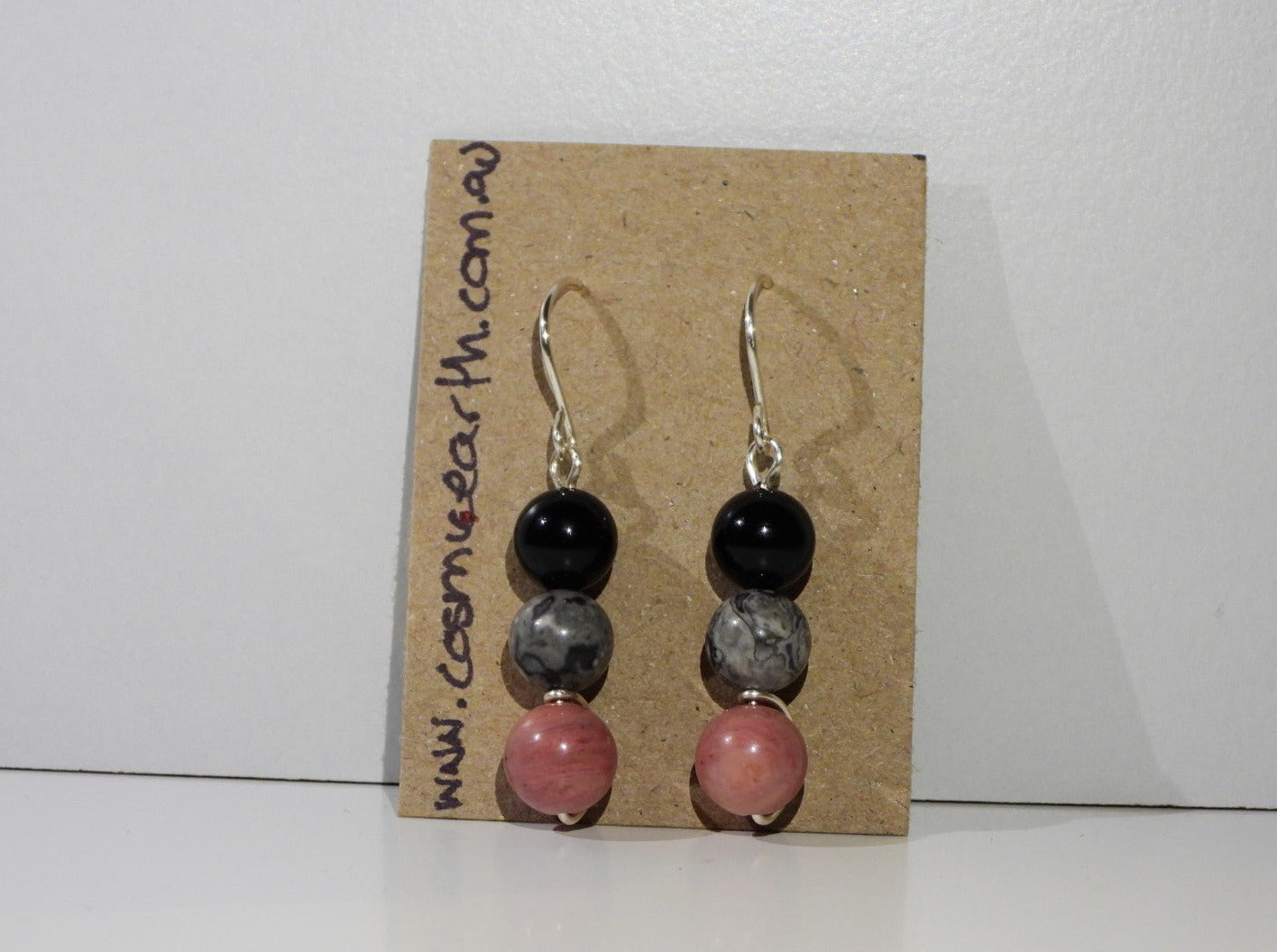 Rhodonite, Map Jasper, Onyx earrings