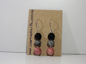 Rhodonite, Map Jasper, Onyx earrings