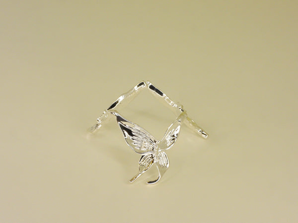Silver small butterfly sphere stand. Front view