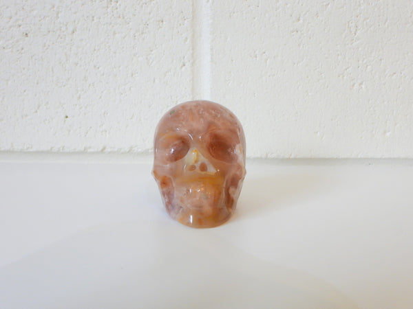 Flower Agate skull carving