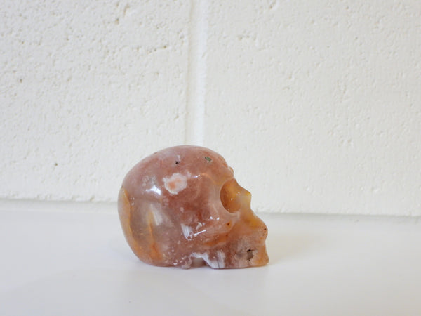 Flower Agate skull carving