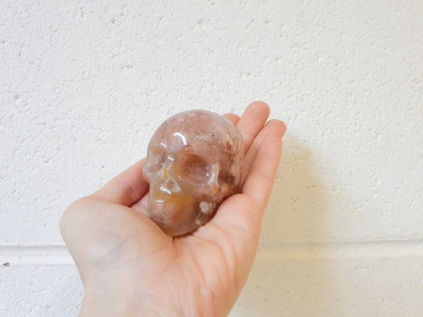 Flower Agate skull carving