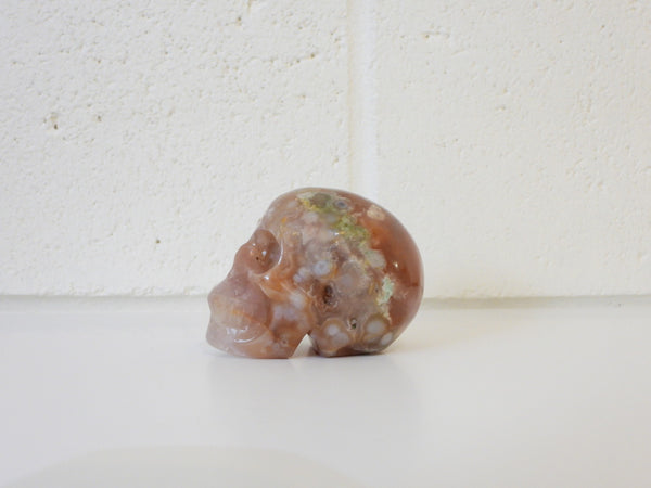 Flower Agate skull carving