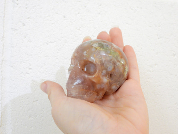 Flower Agate skull carving