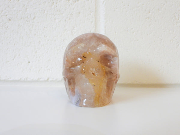 Flower Agate skull carving