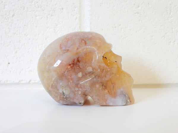 Flower Agate skull carving