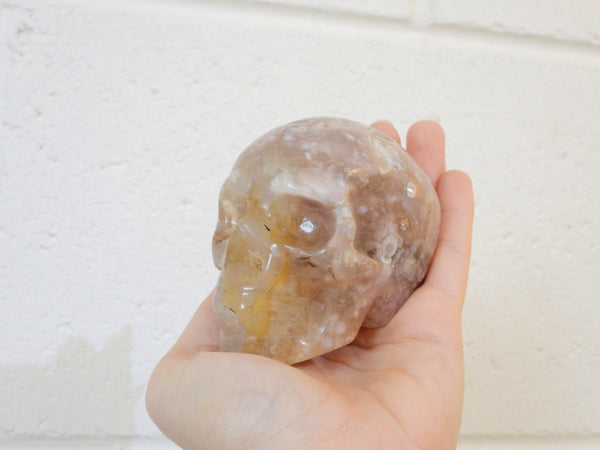 Flower Agate skull carving