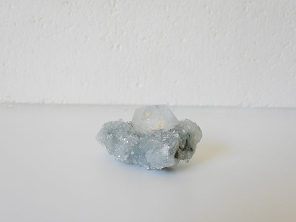 Clear Apophyllite on Black Chalcedony Stalactite #1