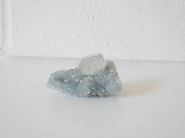 Clear Apophyllite on Black Chalcedony Stalactite #1