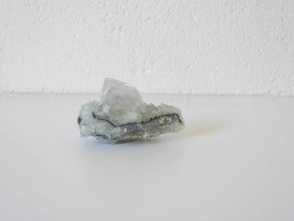 Clear Apophyllite on Black Chalcedony Stalactite #1