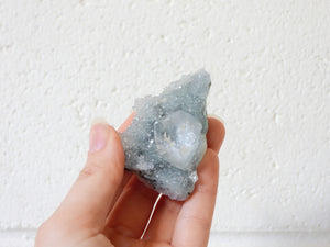 Clear Apophyllite on Black Chalcedony Stalactite #1