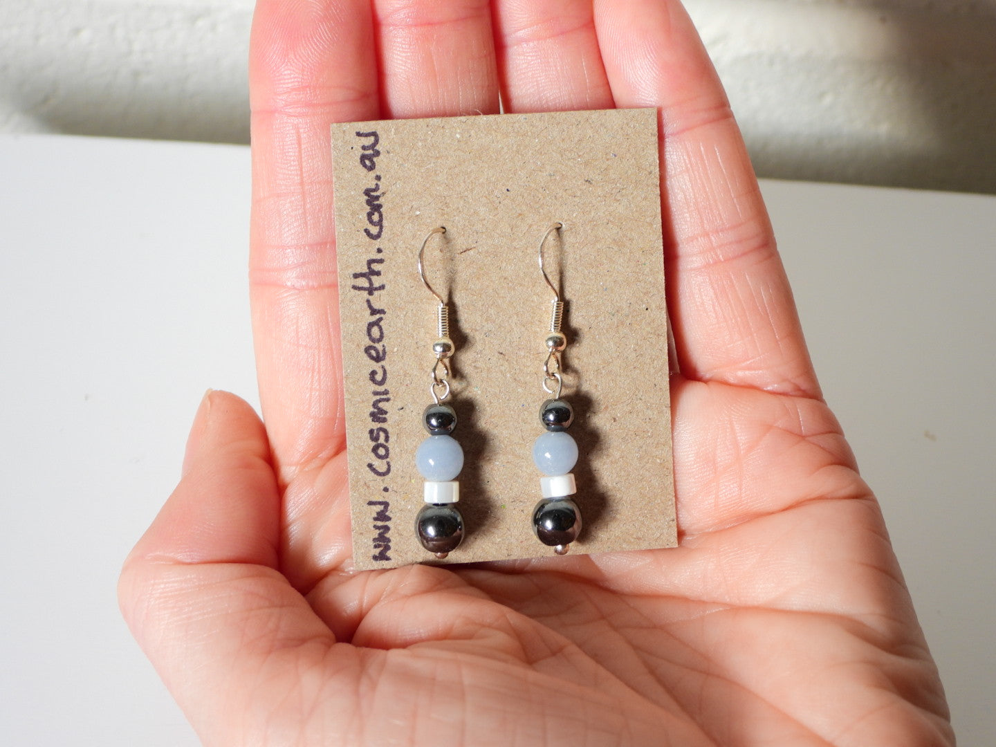Angelite, Hematite and Mother of Pearl earrings
