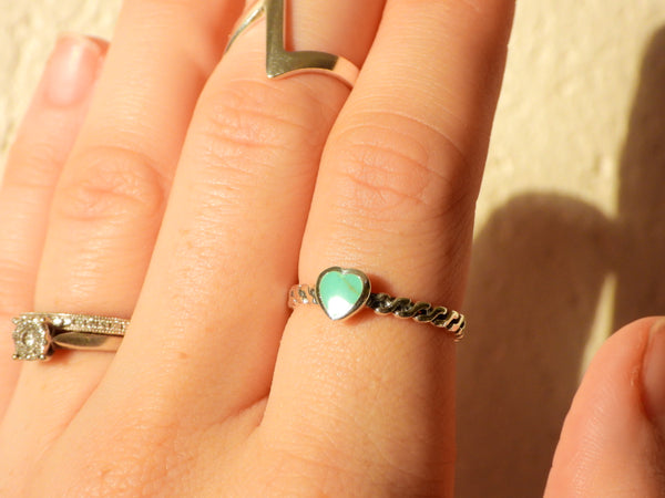 Sterling Silver Green Turquoise heart ring