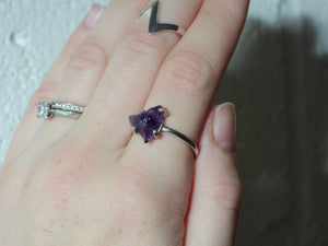 Sterling Silver rough Amethyst ring