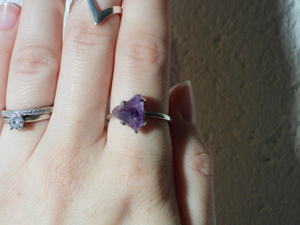 Sterling Silver rough Amethyst ring