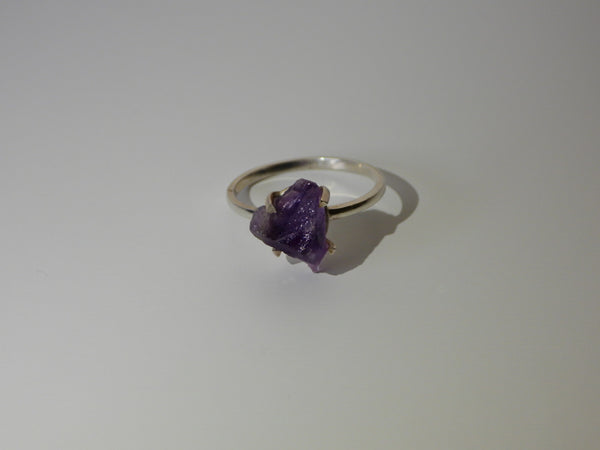 Sterling Silver rough Amethyst ring