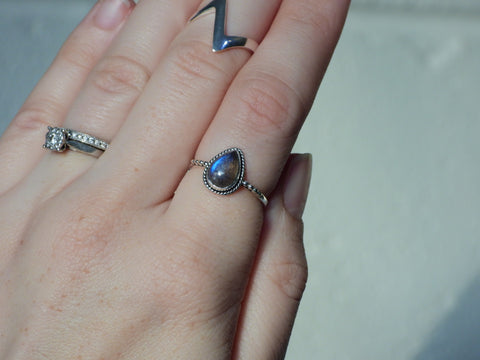 Sterling Silver teardrop Labradorite ring