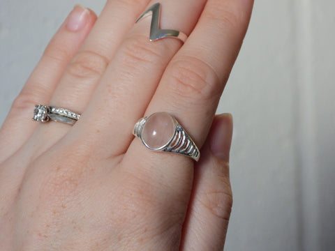 Sterling Silver Rose Quartz detail ring