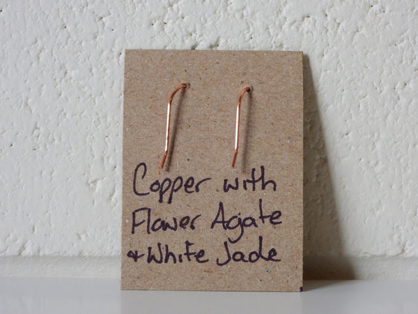 Flower Agate and White Jade earrings