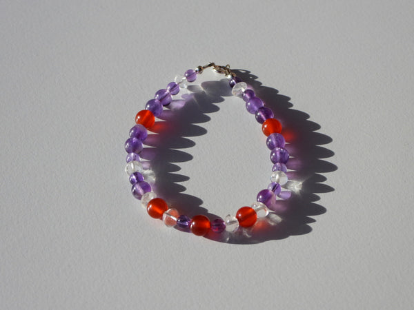 Carnelian, Amethyst, Clear Quartz bracelet