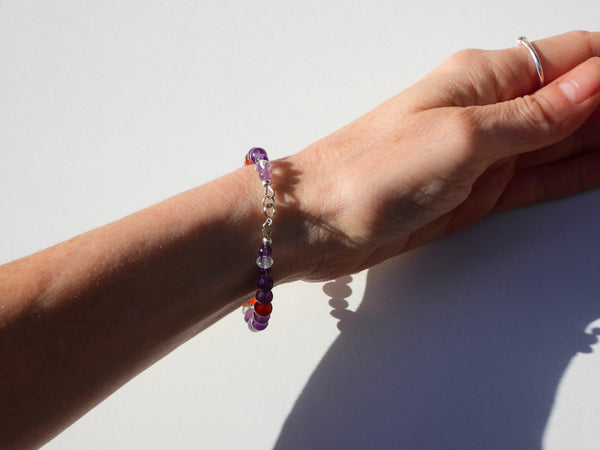 Carnelian, Amethyst, Clear Quartz bracelet