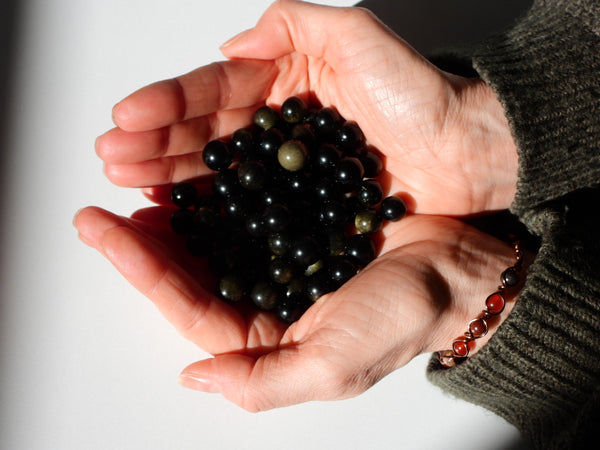 Tiny Gold Sheen Obsidian spheres