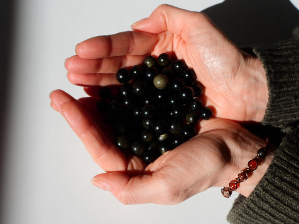 Tiny Gold Sheen Obsidian spheres